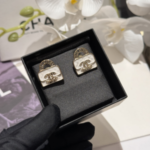 Chanel CC Bag Charm White Earrings