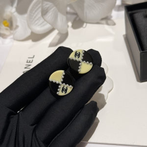 Chanel CC Black White Round Earrings