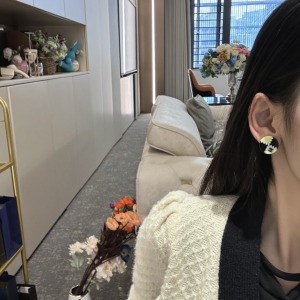 Chanel CC Black White Round Earrings