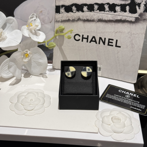 Chanel CC Black White Round Earrings