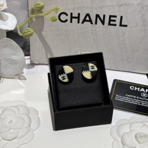 Chanel CC Black White Round Earrings