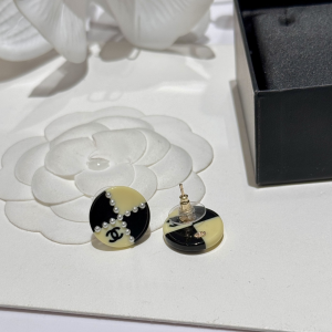 Chanel CC Black White Round Earrings