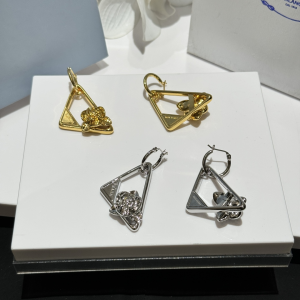 Prada Metal Triangle Logo Flower Earrings Prada Metal Triangle Logo Flower Earrings