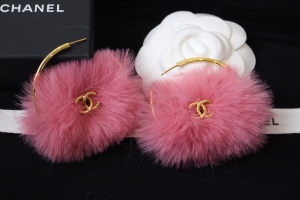 Chanel CC Fantasy Fur Hoop Earrings