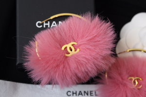 Chanel CC Fantasy Fur Hoop Earrings