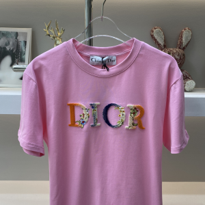 Dior Logo Pink Cotton T Shirt