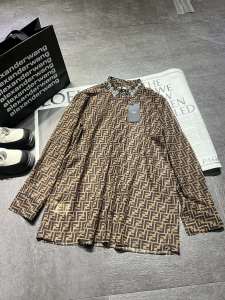 Fendi FF Print Silk Shirt Brown