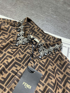 Fendi FF Print Silk Shirt Brown