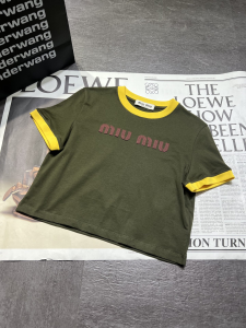 Miu Miu Logo Green Cotton T Shirt
