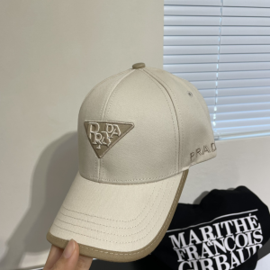 Prada Logo Beige Canvas Baseball Cap Hat