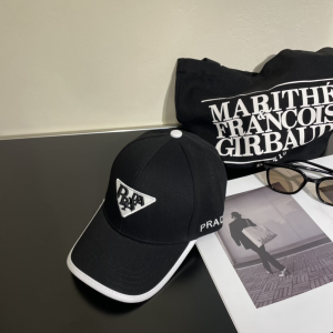 Prada Logo Black Canvas Baseball Cap Hat