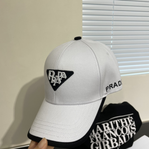 Prada Logo White Canvas Baseball Cap Hat