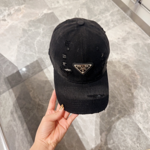 Prada Triangle Logo Black Washed Denim Canvas Baseball Cap Hat Prada Triangle Logo Black Washed Denim Canvas Baseball Cap Hat