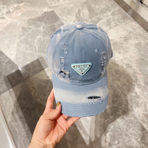 Prada Triangle Logo Light Blue Washed Denim Canvas Baseball Cap Hat Prada Triangle Logo Light Blue Washed Denim Canvas Baseball Cap Hat