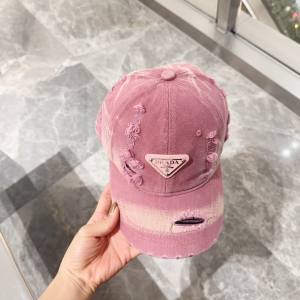 Prada Triangle Logo Pink Washed Denim Canvas Baseball Cap Hat Prada Triangle Logo Pink Washed Denim Canvas Baseball Cap Hat