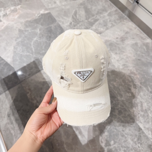 Prada Triangle Logo White Washed Denim Canvas Baseball Cap Hat Prada Triangle Logo White Washed Denim Canvas Baseball Cap Hat