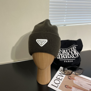 Prada Triangle Logo Wool and Cashmere Knit Beanie Hat Dark Green Prada Triangle Logo Wool and Cashmere Knit Beanie Hat Dark Green