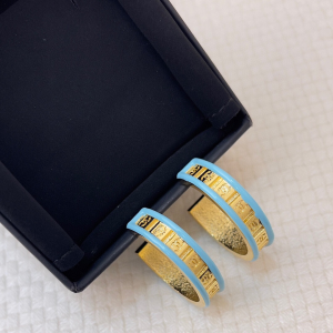 Chanel Light Blue Gold Circle Earrings