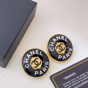 Chanel Paris CC Logo Round Earrings