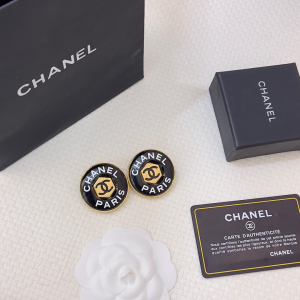 Chanel Paris CC Logo Round Earrings