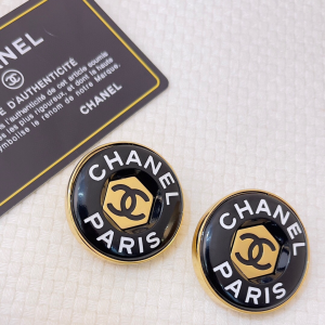 Chanel Paris CC Logo Round Earrings