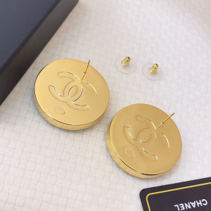 Chanel Paris CC Logo Round Earrings
