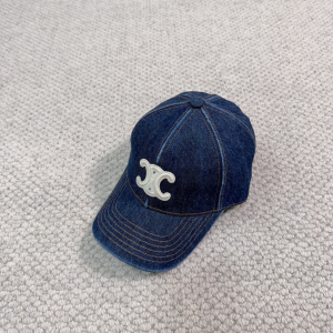 Celine Triomphe Denim Blue Canvas Cotton Baseball Cap Hat Celine Triomphe Denim Blue Canvas Cotton Baseball Cap Hat