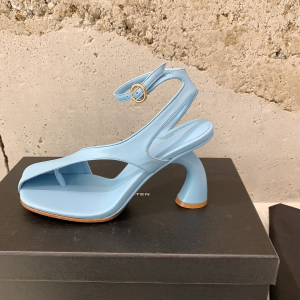 Dries Van Noten Blue Asymmetric Square Toe High Heeled Sandals with Ankle Strap 85MM Dries Van Noten Blue Asymmetric Square Toe High Heeled Sandals with Ankle Strap 85MM