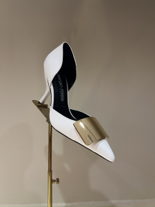 Sergio Rossi Miroir Logo plaque detail pumps white calfskin leather 95MM Sergio Rossi Miroir Logo plaque detail pumps white calfskin leather 95MM