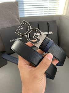 Dolce Gabbana DG Logo Buckle Black Blue Calf Leather Belt 35MM Dolce Gabbana DG Logo Buckle Black Blue Calf Leather Belt 35MM