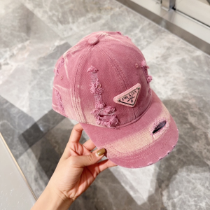 Prada Triangle Logo Pink Denim Canvas Baseball Cap Hat Prada Triangle Logo Pink Denim Canvas Baseball Cap Hat