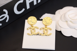 Chanel Gold CC Logo Round Earrings