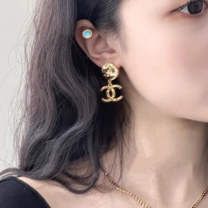 Chanel Gold CC Logo Round Earrings