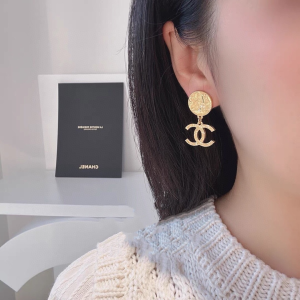 Chanel Gold CC Logo Round Earrings