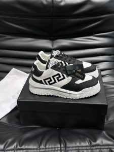 Versace Odissea Slip on Lace Low Top White Black Calf Leather Sneakers Versace Odissea Slip on Lace Low Top White Black Calf Leather Sneakers