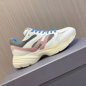 Hogan H665 Hyperactive Panelled Leather Lace Up Chunky Sneakers White Pink Blue Hogan H665 Hyperactive Panelled Leather Lace Up Chunky Sneakers White Pink Blue