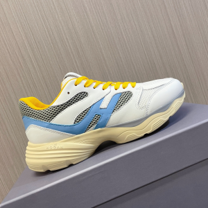 Hogan H665 Hyperactive Panelled Leather Lace Up Chunky Sneakers White Yellow Blue Hogan H665 Hyperactive Panelled Leather Lace Up Chunky Sneakers White Yellow Blue