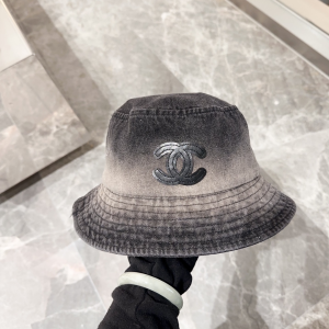 Chanel CC Logo Denim Grey Canvas Bucket Hat