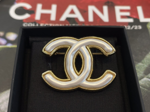 Chanel White CC Logo Brooch