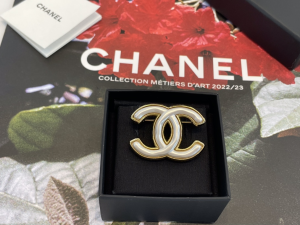Chanel White CC Logo Brooch