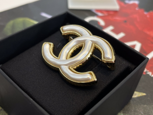 Chanel White CC Logo Brooch