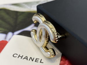 Chanel White CC Logo Brooch