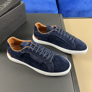 Zegna Navy Blue Suede Leather Triple Stitch Sneakers Zegna Navy Blue Suede Leather Triple Stitch Sneakers