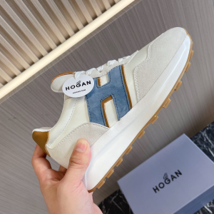 Hogan H641 Calfskin and Suede Leather Lace Up Sneakers White Blue Hogan H641 Calfskin and Suede Leather Lace Up Sneakers White Blue