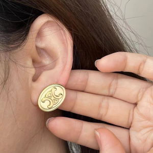 Celine Triomphe Gold Stud Earrings
