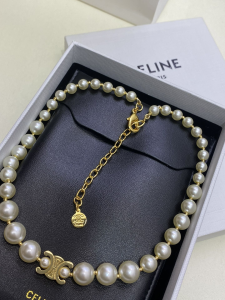 Celine Triomphe Pearls Choker Necklaces