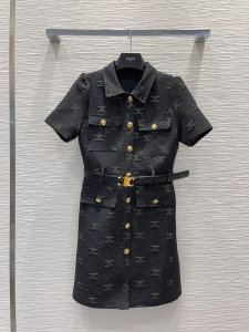 Celine Allover Triomphe Logo Black Cotton Mini Dress Celine Allover Triomphe Logo Black Cotton Mini Dress