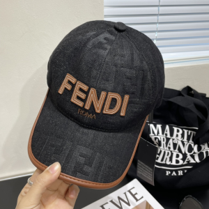 Fendi Logo Roma FF Jacquard Canvas Baseball Cap Hat Black Fendi Logo Roma FF Jacquard Canvas Baseball Cap Hat Black