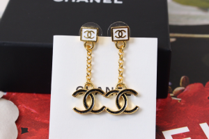 Chanel Black CC Logo Pendant Earrings