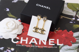 Chanel Black CC Logo Pendant Earrings